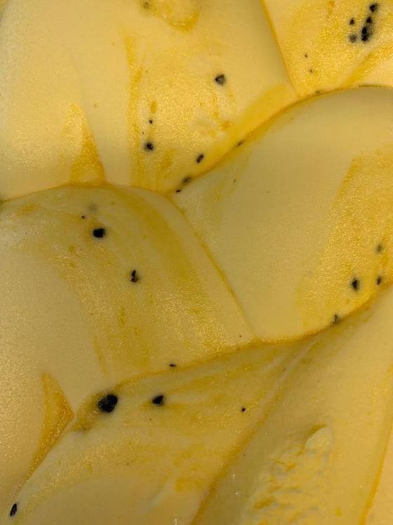 Passionfruit Punch gelato in the cabinet