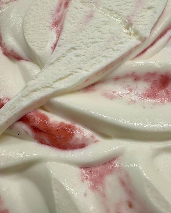 White Choc Raspberry gelato in the cabinet